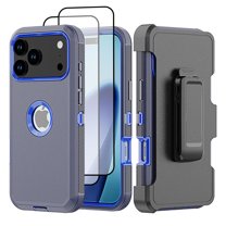 Hotpom for iPhone 17 Pro Max Case with Belt Clip   2 Pack Screen Protector Complete Body Tough Shockproof And Dustproof Protective Cover, Blue