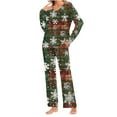 thumbnail image 3 of BLTIBY Women's Pajama Sets Christmas Printed Loose Cozy Xmas Pajamas 2 PC Long Sleeve Pleated Round Neck Tops Sleep Pants Sleepwear Set with Pockets Army Green XXL, 3 of 8