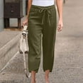 thumbnail image 2 of Diufon Cotton Linen Pants Women Summer Casual Drawstring Elastic Waist Straight Leg Capris Solid Color Loose Pant, 2 of 7