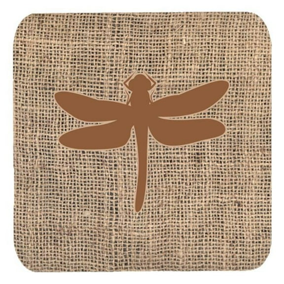Dragonfly Burlap and Brown Foam Coasters, Set - 4