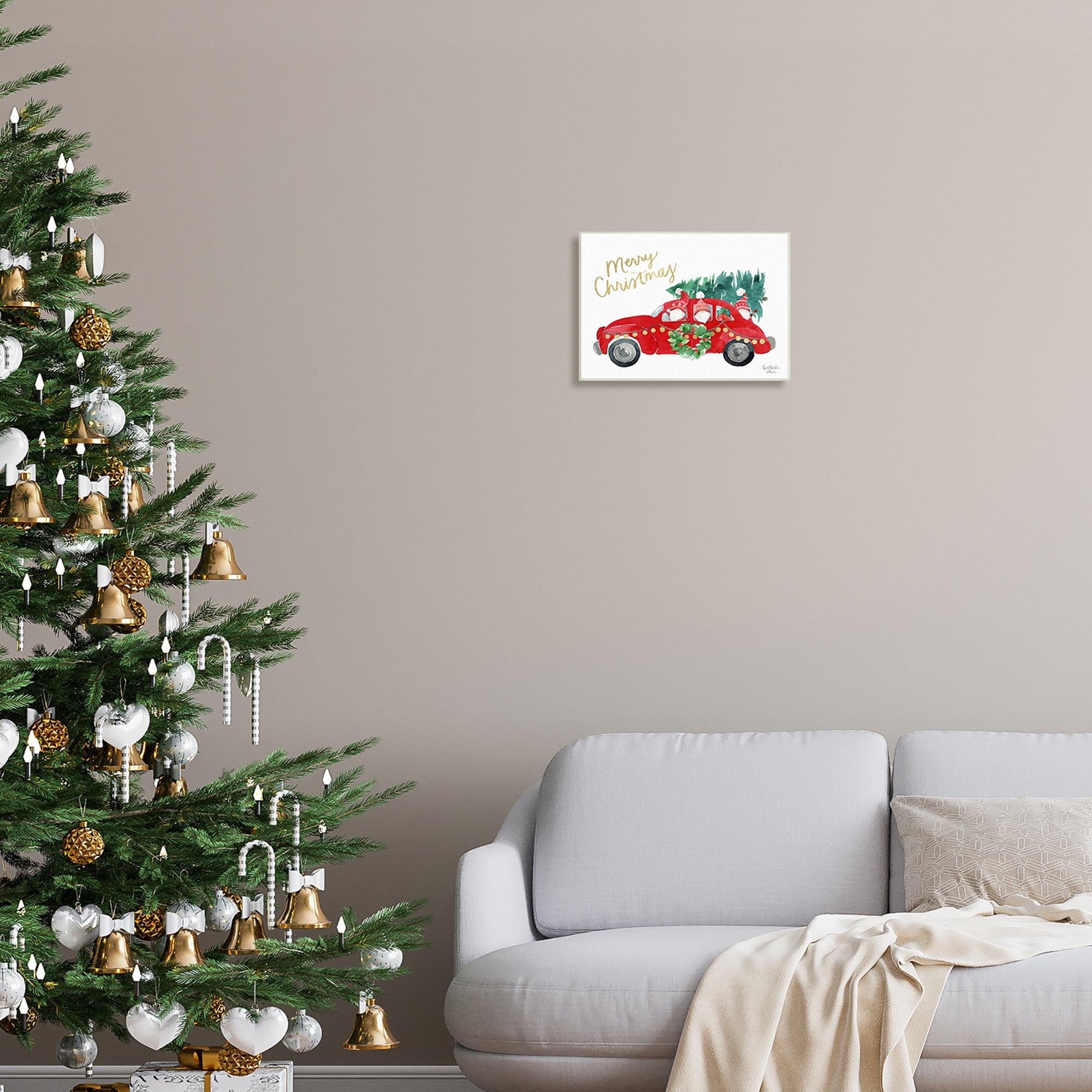 Stupell Industries Santa Gnomes Driving Christmas Car Holiday Tree Graphic Art Unframed Art Print Wall Art, Design by Heatherlee Chan
