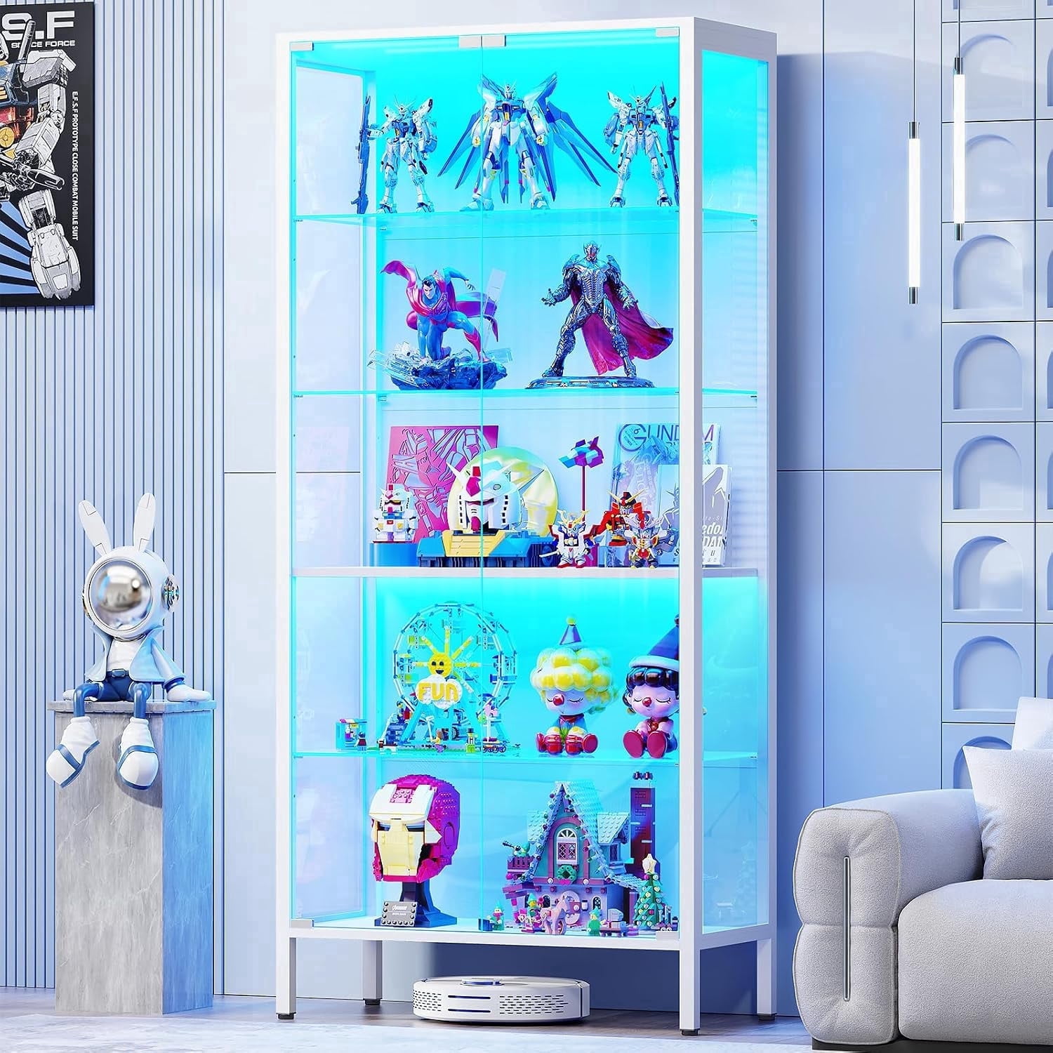 iuchiガラス扉キャビネット 青 1-Door Glass & Metal Display Cabinet in Blue - Walmart.com
