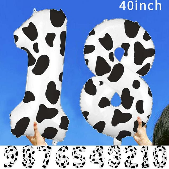Globos con Estampado de Vaca (Números Del 0 Al 9) | Globos de Helio de 40 Pulgadas para Decoración de Fiestas de Cumpleaños de Granja | Decoraciones de Granero con Temática de Vaca para Niños y Niñas