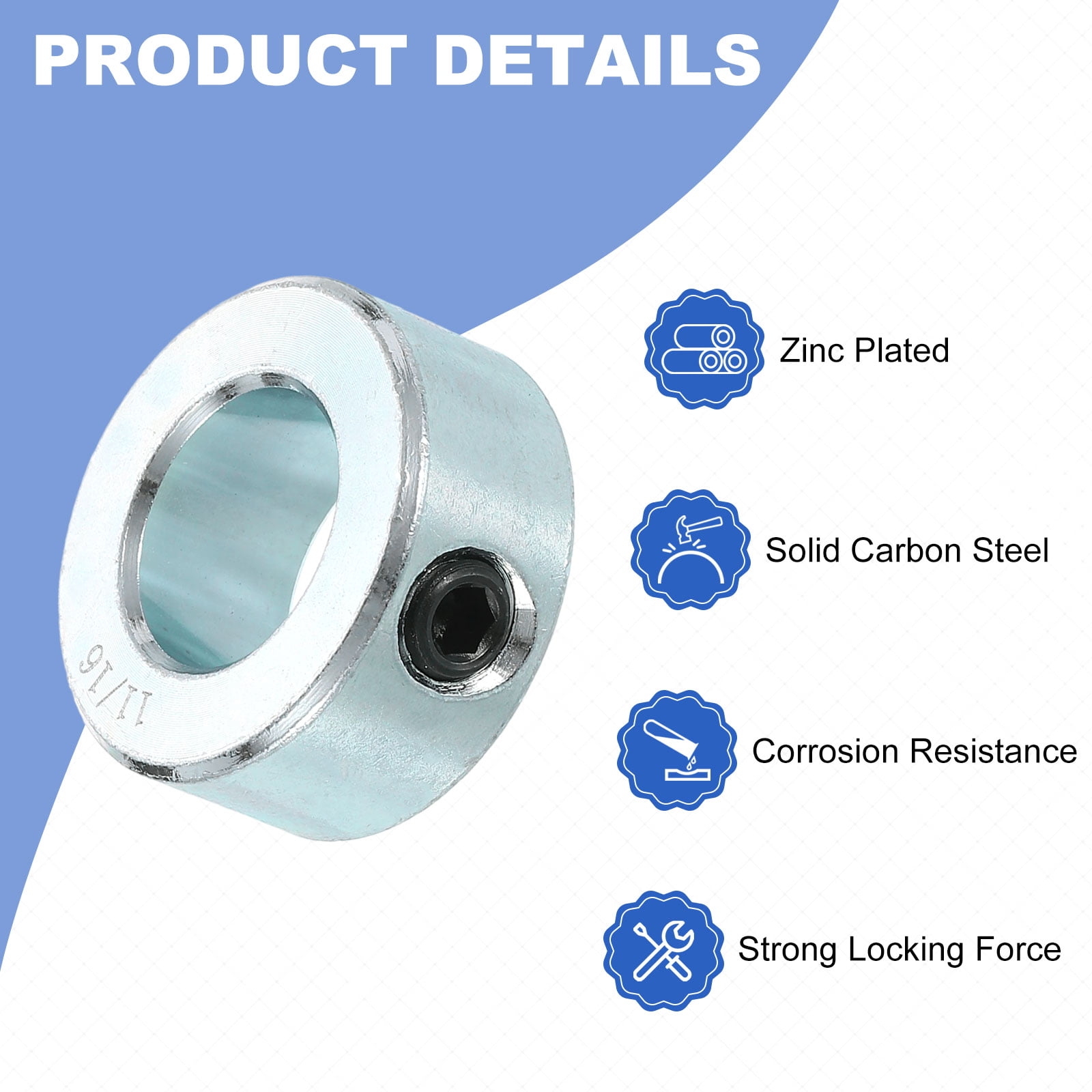 8pcs Set Screw Collars 11/16" Bore Carbon Steel Shaft Collars, 1-1/4" OD, 9/16" Width Lock Axle Collar Clamp