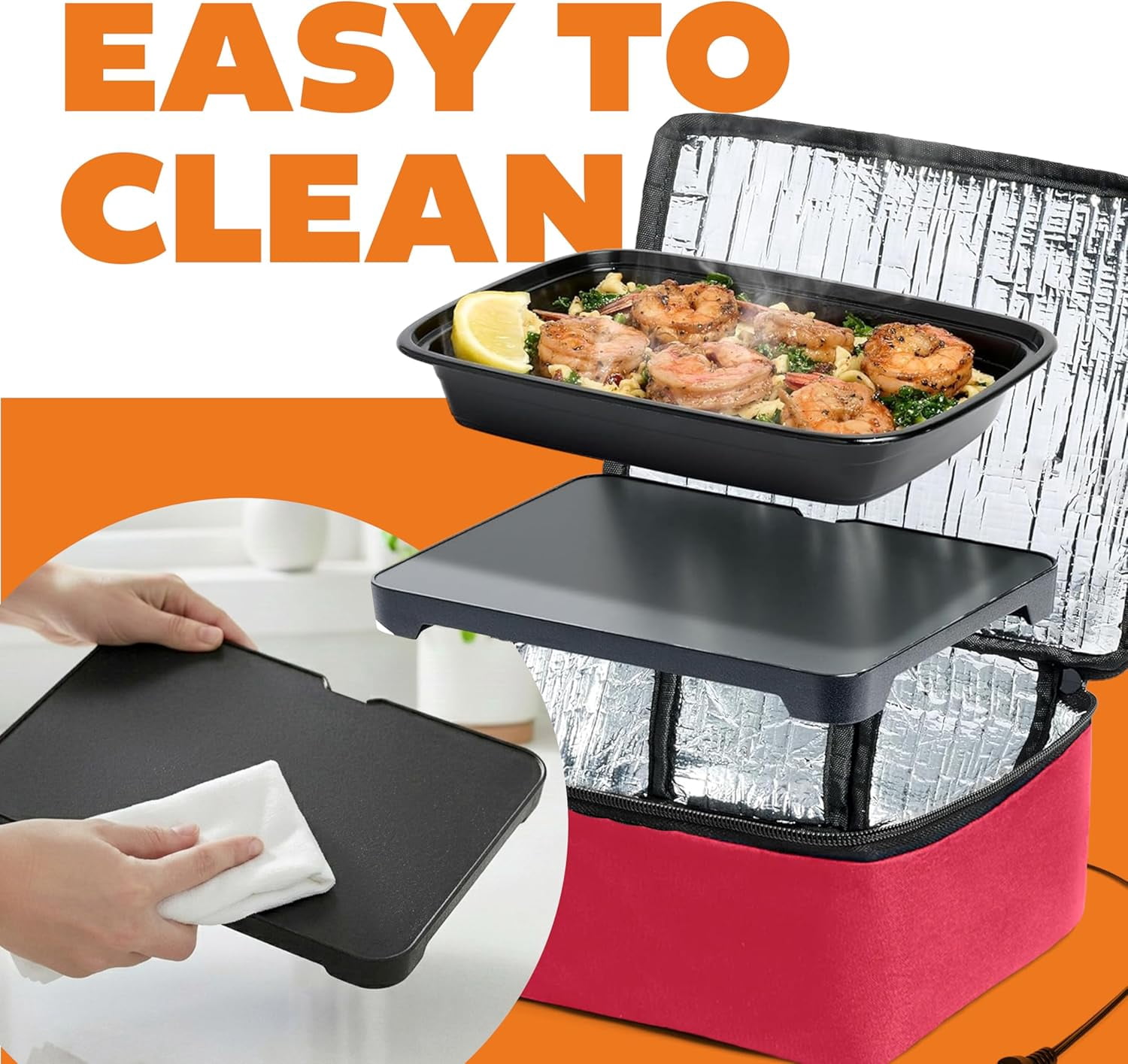 HotLogic Mini Portable Electric Lunch Box Food Heater - Innovative Food Warmer and Heated Lunch Box for Adults Car/Home - Easily Cook, Reheat, and Keep Your Food Warm - Red (120V)