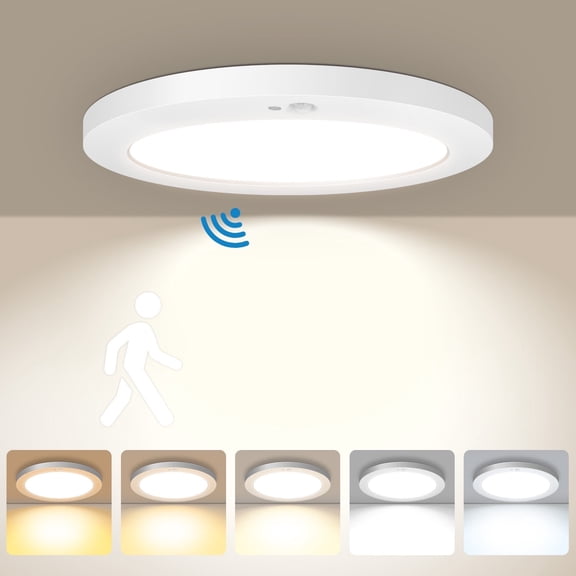 Motion Sensor Ceiling Light Indoor Wired PIR, 2700/3000/3500/4000/5000K, LED Closet Lights Motion Sensored 7 in,12W, Timer, Motion Activated Flush Mount Ceiling Light for Hallway,Pantry