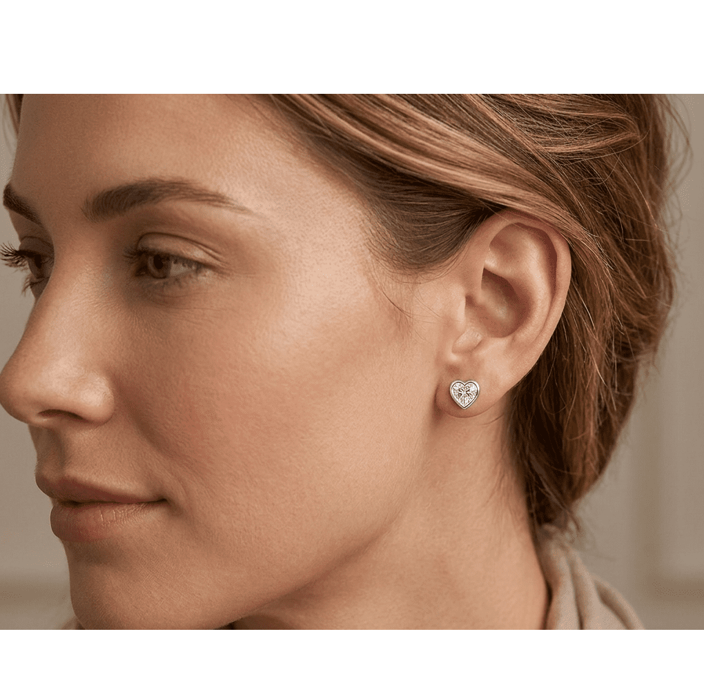 Anamira 4 CT TW Certified Lab Grown Heart Bezel Diamond Stud Earrings in 14K White Gold