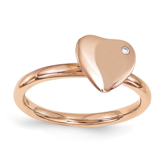 Sterling Silver Stackable Expressions Rose Gold-plated Heart Diamond Ring Size 6