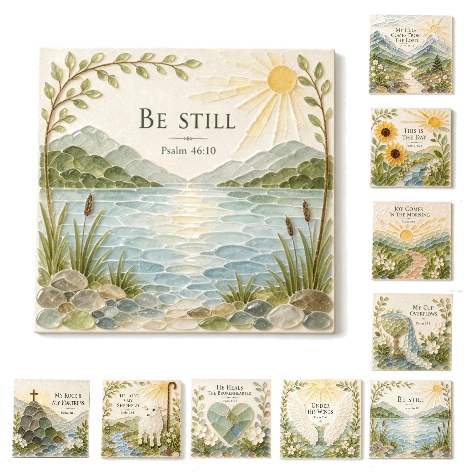 Psalms of Comfort & Strength Sea Glass Art Kit, Christian DIY Craft Kit for Adults, Inspirational Bible Verse Wall Decor Craft, Sea Glass Mosaic Art Kit for Faith Home Display (be still)