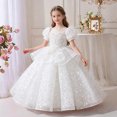 thumbnail image 4 of LEKWK Girls Princess Dress Sequin Puff Short Sleeve Sheer Mesh Tiered Pageant Gown Embroidery Ruffle Cute Dress for Flower Girl Wedding Birthday Party 3-14Y, 4 of 8