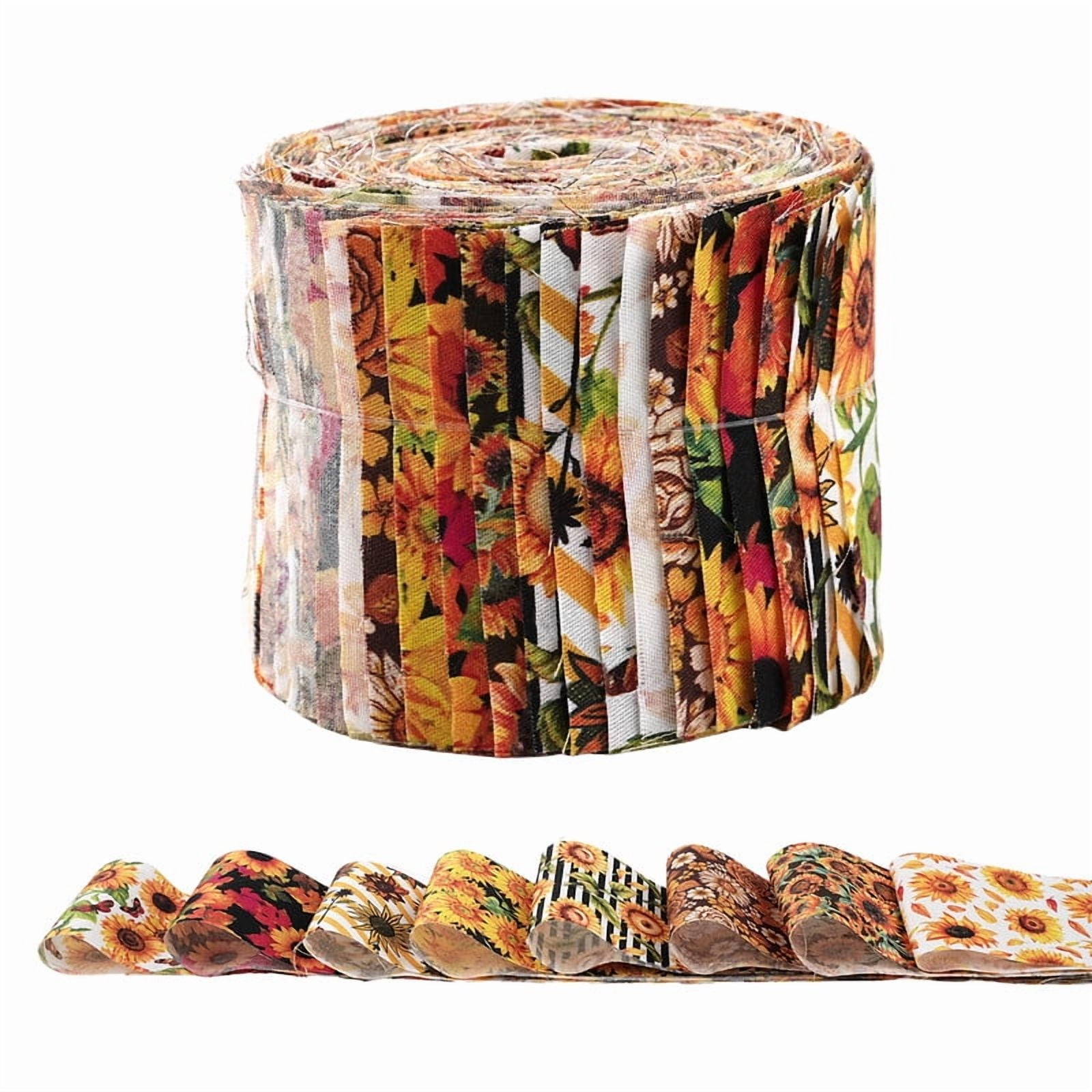 40PCS Sunflower Quilting Fabric Roll 2.5x39 Inches (6.5x100 cm) Fabric Jelly Patchwork Precut Strips Bundles for Holiday Materials Craft DIY Sewing Cloths（Sunflower）