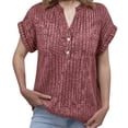 thumbnail image 5 of T Shirts for Women V Neck Casual Brushed Strip V Neck Bat Short Sleeved T Shirt, 5 of 5