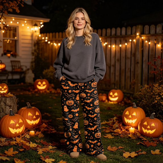 Trgacdwlo Halloween Womens Fleece Pajama Pants Fuzzy Baggy Sleepwear Lounge Pants Women Funny Pumpkin Ghost Winter Warm Pajama Bottoms Women