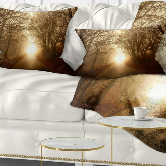 Designart Path to Sunlight in Autumn Forest - Landscape Photography Throw Pillow - 12x20