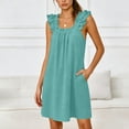 thumbnail image 4 of Nfurl Sleeveless Nightgowns for Women Elegant Square Neck Ruffle Smocked Sleeveless Night Dress Casual Solid Color Sleepshirts Ladies Sleepwear Light Blue,M, 4 of 6