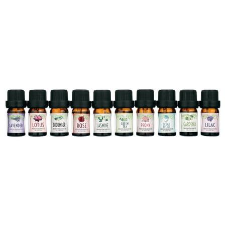 Floral Ocean Gardens Good Essential Fragrance Oil Set (PACK OF 10) 5ml Set Includes Lavender, Rose, Jasmine, Lilac, Lotus, Peony, Gardenia, Green Tea, Cucumber, and Ocean Breeze Scented Oils