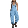 thumbnail image 6 of Jewelreauty Women's Overalls Jumpsuits with Pockets Sleeveless Cargo Bibs Linen Loose Summer Casual Long Rompers (XL, Light Blue), 6 of 7