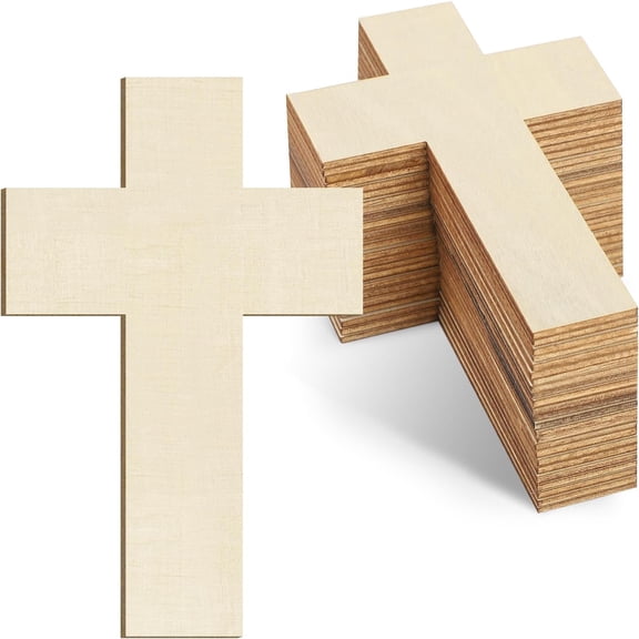 Wooden Cross Ornaments to Paint Easter Spring Decoration Cross Cutouts Unfinished 20PCS, He is Risen DIY Blank Unfinished Wood Discs Ornament for Home Crafts Hanging