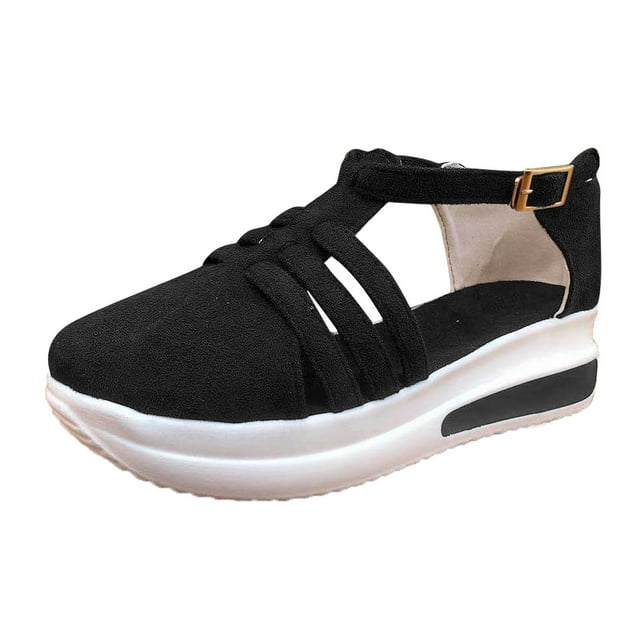 Kcodviy Sandales à Plateforme Chaussures Décontractées Sandales pour Femmes Sandales à Bride Boucle Sandales Unies en Mousse à Mémoire de Forme Femmes Sandales Compensées pour Femmes Sandales pour Femmes