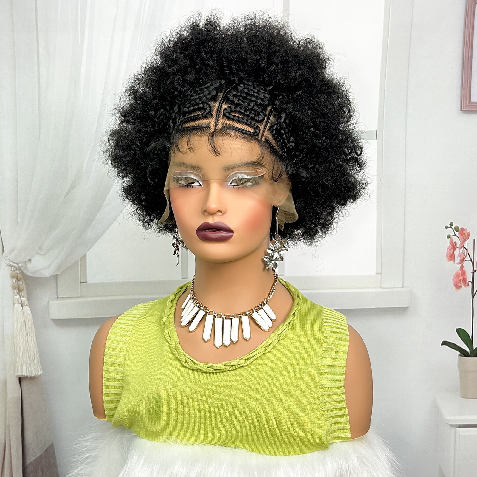 Kinky Curly Braided Lace Wigs Short Braided Wigs Synthetic Lace Front Knotless Box Braided Wigs for Women 13x6 Lace Front Braidng Hair Wig Daily Use