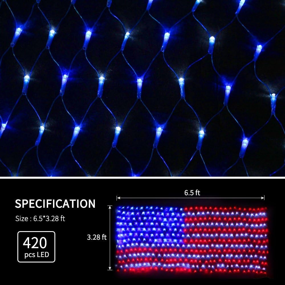 WILLED LED Flag Net Lights of The United States, Waterproof American Flag String Light for Christmas,Festival, Holiday, Independence Day, Memorial Day, Decoration, Garden, Yard, Indoor and Outdoor