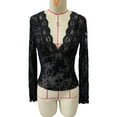 thumbnail image 6 of BLTIBY Long Sleeve Shirts for Women Solid Color V Neck Lace Flare Sleeve Tops Fashion Casual Lightweight Pullover Blouse Black M, 6 of 9