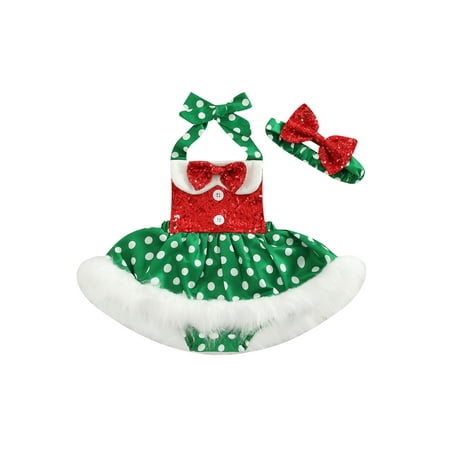 

citgeett 0-24M Infant Baby Girls Christmas Romper Dress Outfits Sleeveless Lace Up Sequined Jumpsuits Tutu Skirt