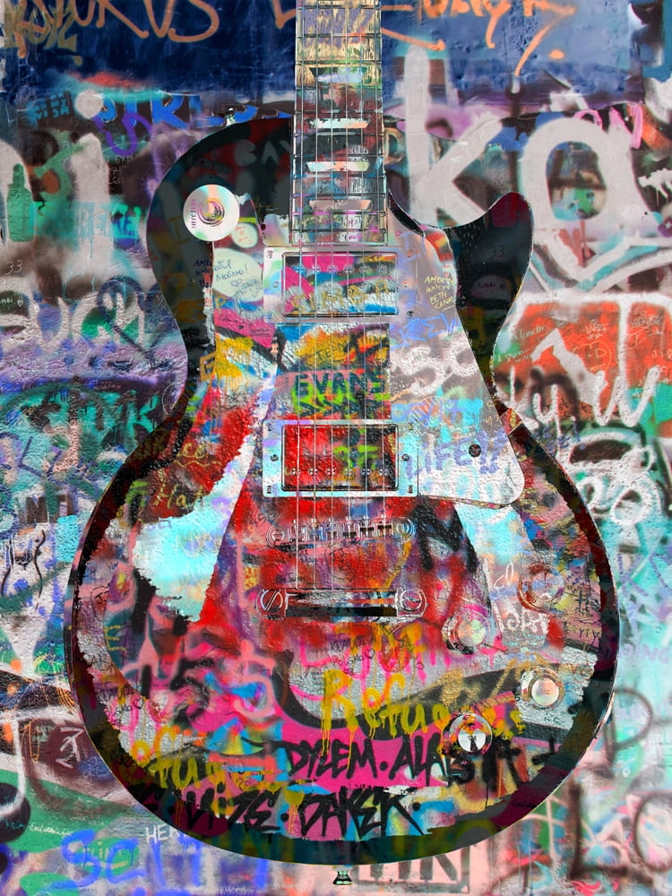 Stephen Chambers 19x24 Black Modern Wood Framed Wall Art Titled - Graffiti Les Paul