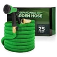 thumbnail image 1 of 25FT Expandable Garden Hose - Lightweight Flexible Anti‑Kink Hose with 8‑Function Spray Nozzle, 3/4" Solid Brass Connectors, Durable Latex Core & Fabric Cover(Green), 1 of 5