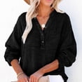 thumbnail image 5 of Linen Shirts for Women Summer Tops Casual Gauze Button Neck Long Sleeve Oversized Blouses Tops Lightweight Loose V Neck Pullover Shirts Black M, 5 of 6