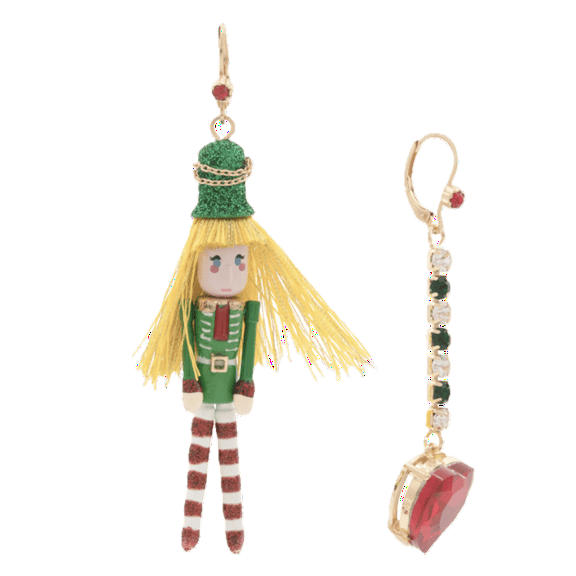 Betsey Johnson Women’s Nutcracker and Heart Drop Mismatch Christmas Earrings