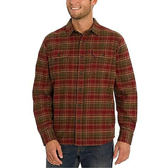 Orvis Men's Big Bear Heavy Weight Flannel Long Sleeve Shirt Autumn Rust Plaid XL