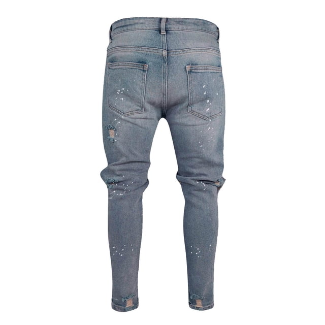 FYEGRE Mens Jeans Paint Street Fashion Men's Slim Fit Ripped High Jeans for Style Light blue L