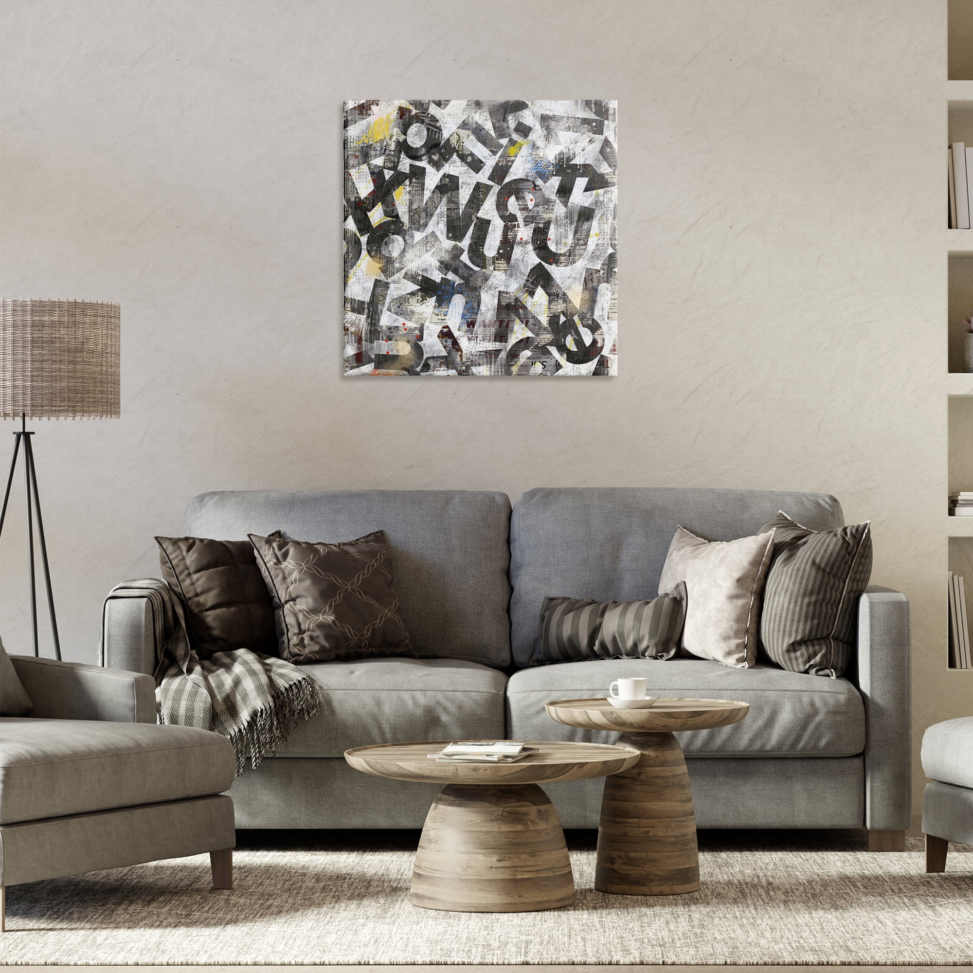Stupell Industries Mixed Letters Abstraction Abstract Painting Wrapped Canvas Art Print Wall Art, 24 x 24