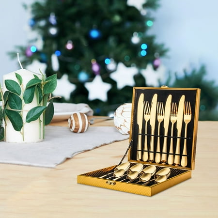 

WMYBD Gifts Set Of Stainless Steel 16 Pieces Of Utensils Including Forks Spoons And Knives Mirror Polished Flat Tableware Set Gift Package Set For Wedding Christmas