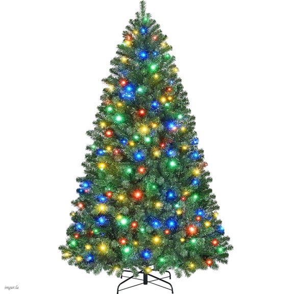Alden Design 6FT Pre-lit Artificial Christmas Tree with Foldable Stand and Multicolored LED Lights, Green