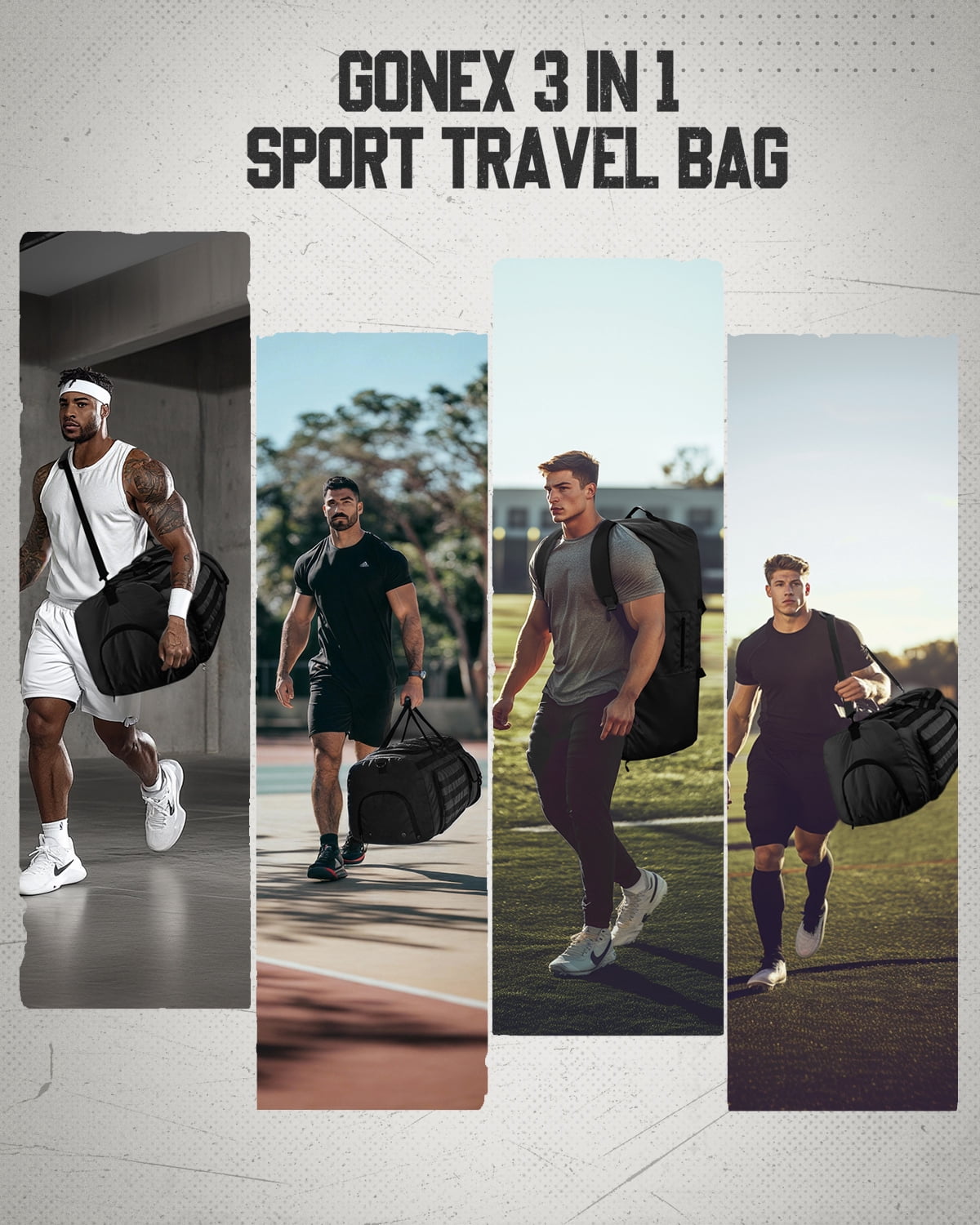 Gonex 90L Travel Duffel Bag for Men, 3 in 1 Extra Large Gym Bag Backpack with Shoes Compartment for Weekender Sports Workout