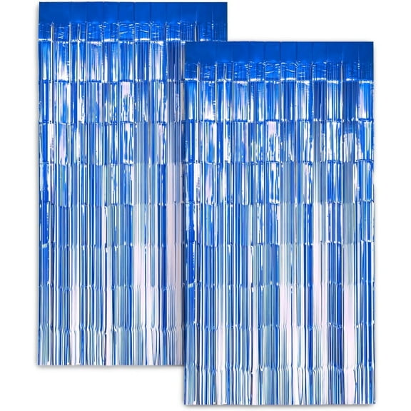 Zink Foil Curtain Backdrop (Blue), Tinsel Streamers for Photo Booths - 2 Pack