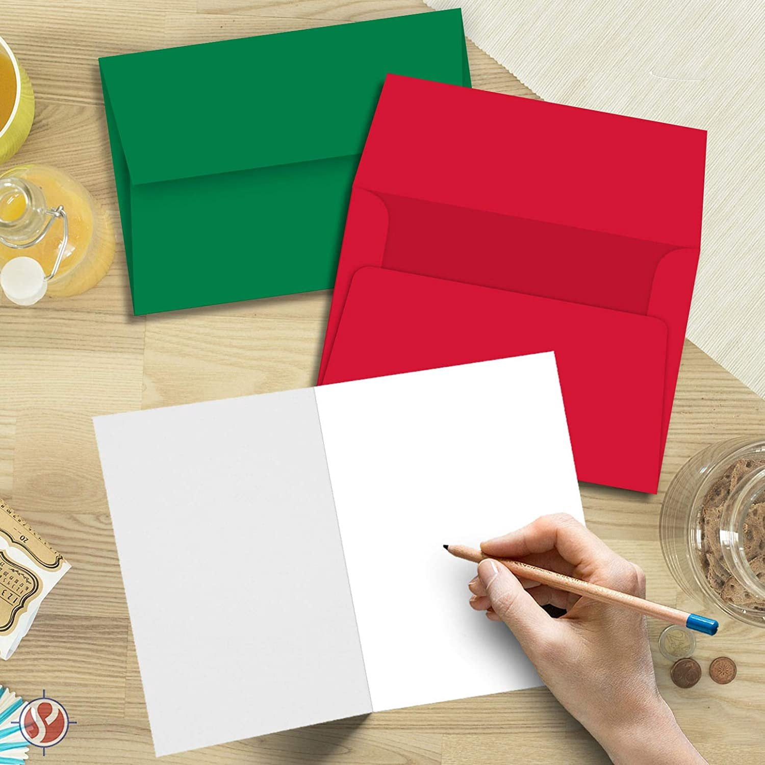 2026 Christmas Greeting Cards Set | 50 White Blank Foldover Cards - 5" x 7" When Folded | Christmas Holiday Color A7 Envelopes - 25 Red and 25 Green Envelopes | Great for Greetings, and Invitations