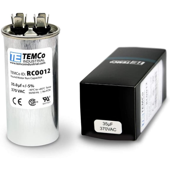 TEMCo 35 uF Run Capacitor CBB65, 35 MFD, 370V, Round, 50/60Hz