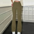thumbnail image 4 of Women's Elastic Slim Fit Flared Pants, Brushed Striped Solid Color Casual Trousers with Side Pockets, Comfortable Bootcut Leggings for Sports Leisure and Daily Wear Green XXL, 4 of 9