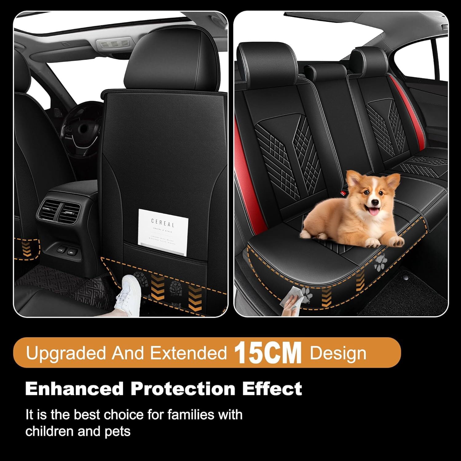 HQBQBUG Car Seat Covers Full Set for Hyundai Elantra 2017-2025 2026 Premium Leather Seat Protector with Lumbar Support,Waterproof Auto Cushions Red,Full Set(2 Row 5 Seats)