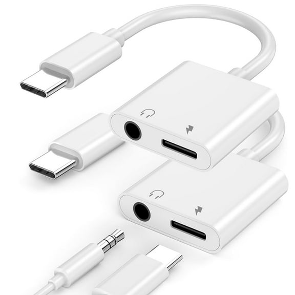 USB C to 3.5mm Headphone and Charger Adapter, 2Pack Type C to Aux Jack Dongle Cable Cord with 60W PD Fast Charging for iPhone 15/16/17 Pro/Max/Plus, iPad, Samsung Galaxy S22/S23/S24 Ultra, Note 20