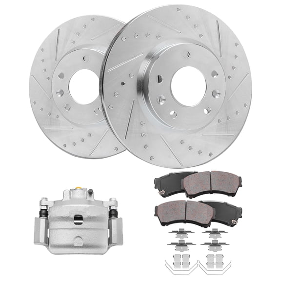 Detroit Axle - Front Drilled & Slotted Rotors Brake Pads Left Caliper Replacement for 2006-2012 Ford Fusion Mazda 6 Lincoln MKZ Zephyr Mercury Milan