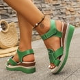thumbnail image 4 of Rokment Platform Wedge Sandals for Women Boho Beach Vintage Casual Leather Linen Sole Espadrilles Chunky High Heel Dress Summer Shoes Green Size 8.5, 4 of 7