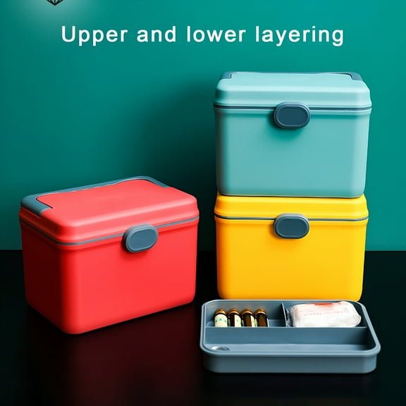 ACDANC Child Proof First Aid Box Baby Safe Organizer Double Layered Medicine Storage Box with Lock | Large Capacity Rounded Edges Organizer