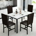 thumbnail image 2 of Mieres 5 - Piece Dining Set, Faux Marble Kitchen Table & Chair Set, 4 Espresso Faux Leather Metal Frame Chairs for Home, Breakfast Nook White+Espresso, 2 of 5