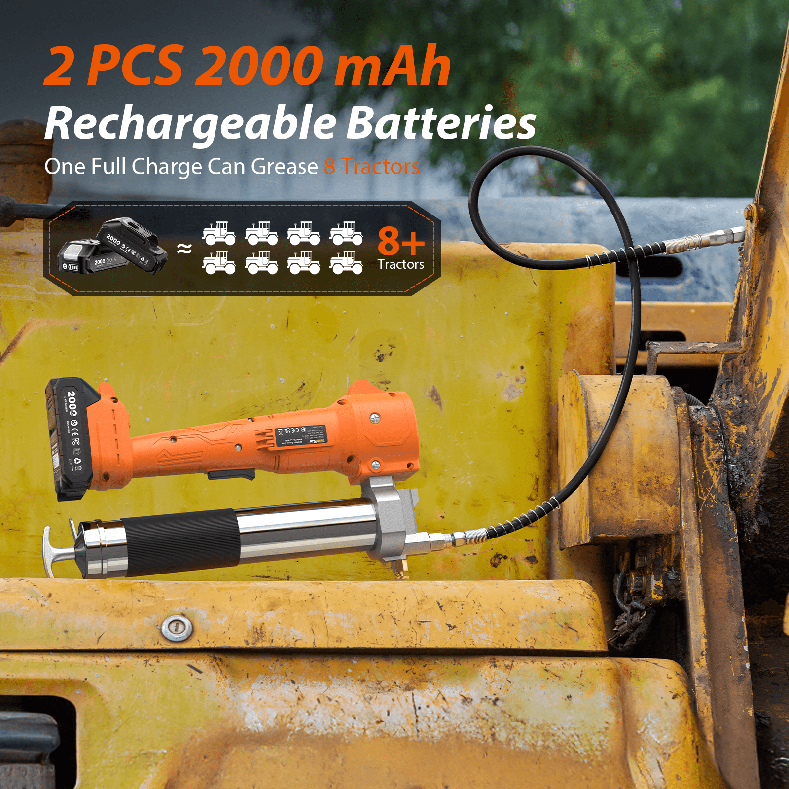 Grease Gun Battery Powered TaskStar 3.0 oz/min Electric Grease Gun Kit with 21V 2X 2000mah Batteries and Charger, 39.4”Flexible Hose,10000 PSI Cordless Grease Gun with Super Bright LED Light