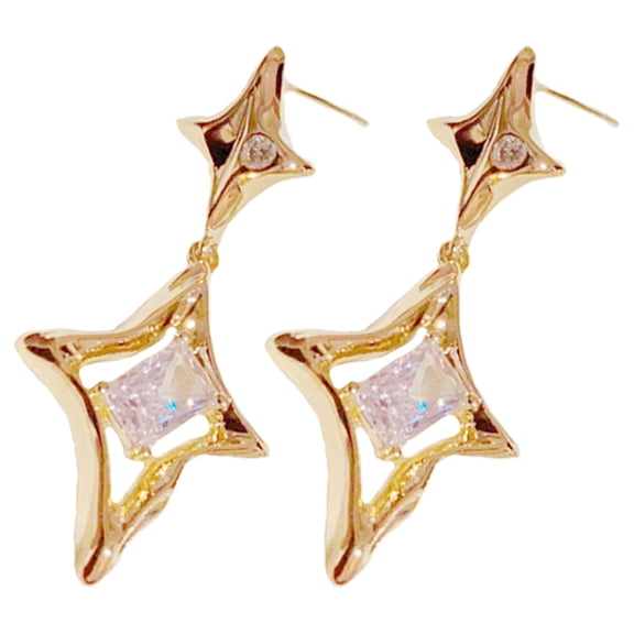 LOLIPPYY 1 Pair Minimalist Star Earrings Ear Studs Women Golden Rhinestone Decorative Earrings Formal Wear