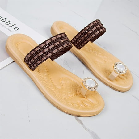 

PEASKJP Flip Flops for Women Woemn Slippers Open Toe Sandals Flat Casual Square Toe Beach Slippers Casual Summer Shoes Brown 8